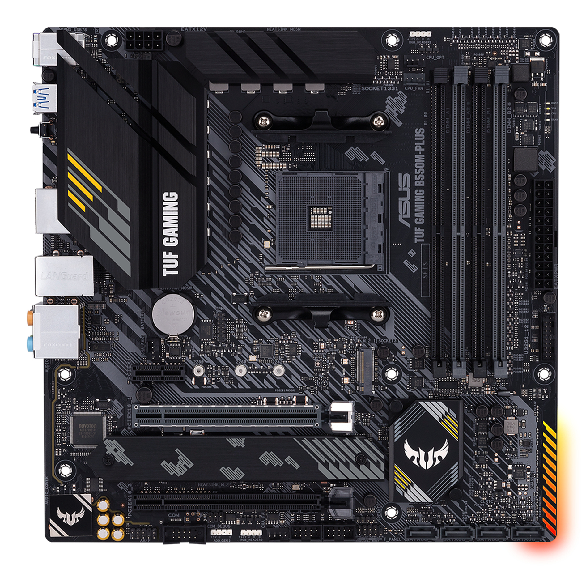ASUS TUF GAMING B550M-PLUS mATX MB PCIe 4.0 dual M.2 10 DrMOS power stages 2.5Gb Ethernet HDMI DisplayPort SATA 6Gbps