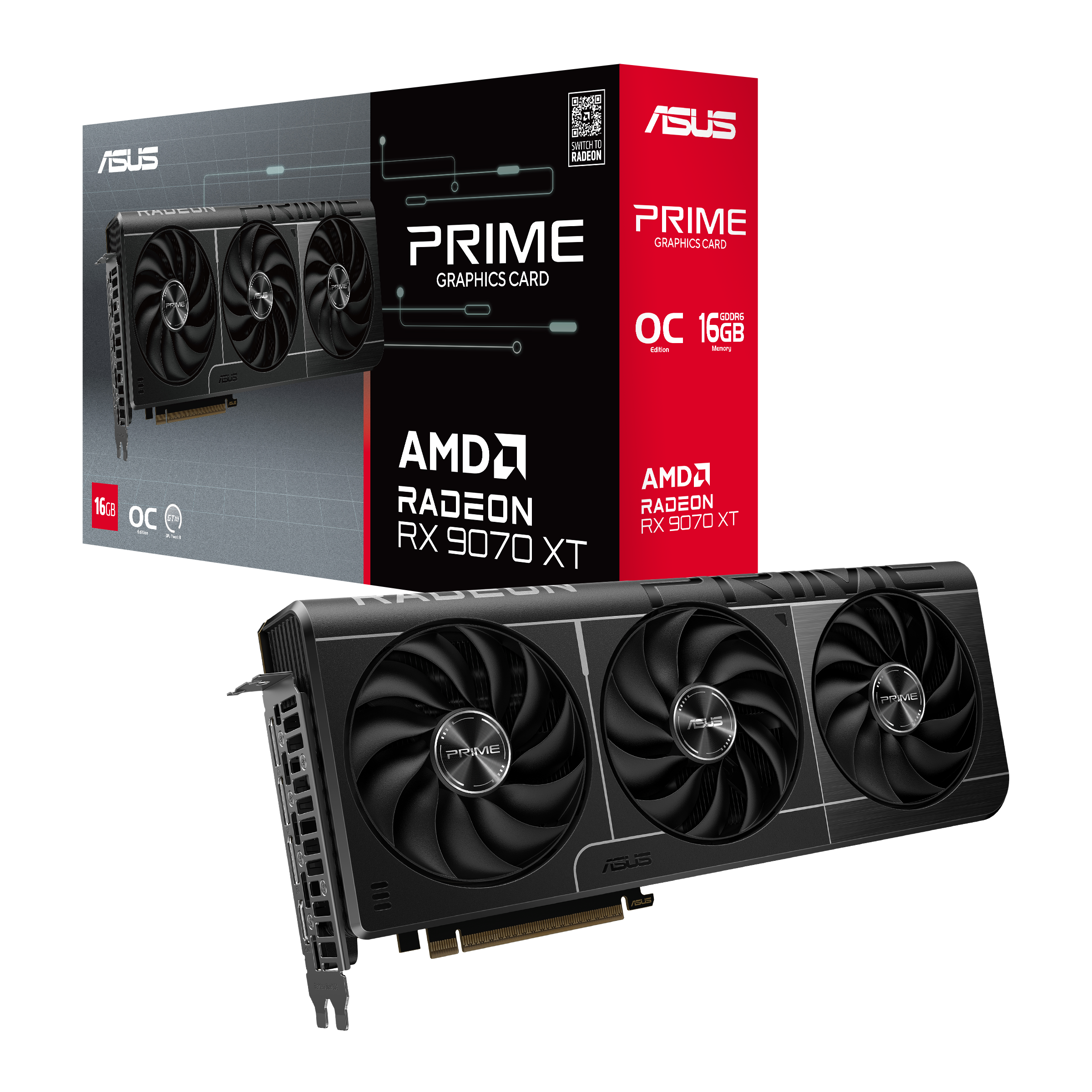 ASUS Prime Radeon RX 9070 XT OC Edition 16GB GDDR6 Graphics Card PCIe 5.0 HDMI 2.1 DisplayPort 2.1a