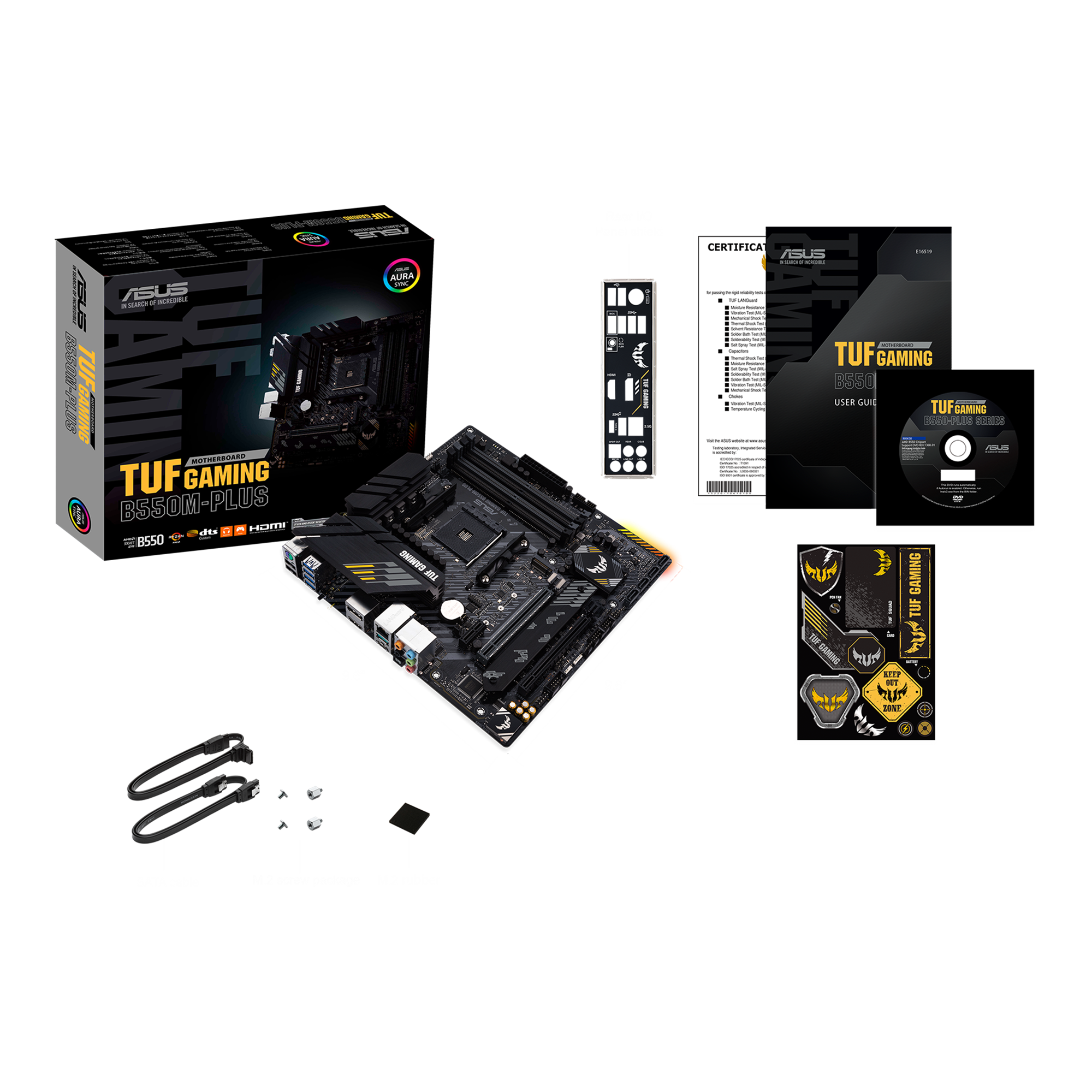 ASUS TUF GAMING B550M-PLUS mATX MB PCIe 4.0 dual M.2 10 DrMOS power stages 2.5Gb Ethernet HDMI DisplayPort SATA 6Gbps