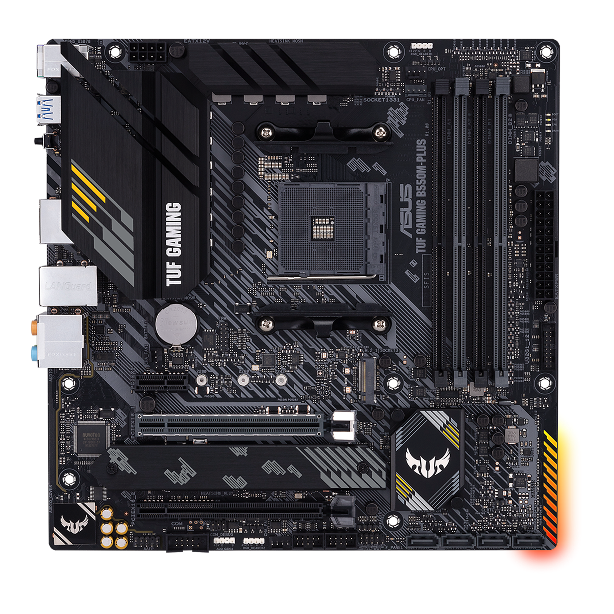 ASUS TUF GAMING B550M-PLUS mATX MB PCIe 4.0 dual M.2 10 DrMOS power stages 2.5Gb Ethernet HDMI DisplayPort SATA 6Gbps