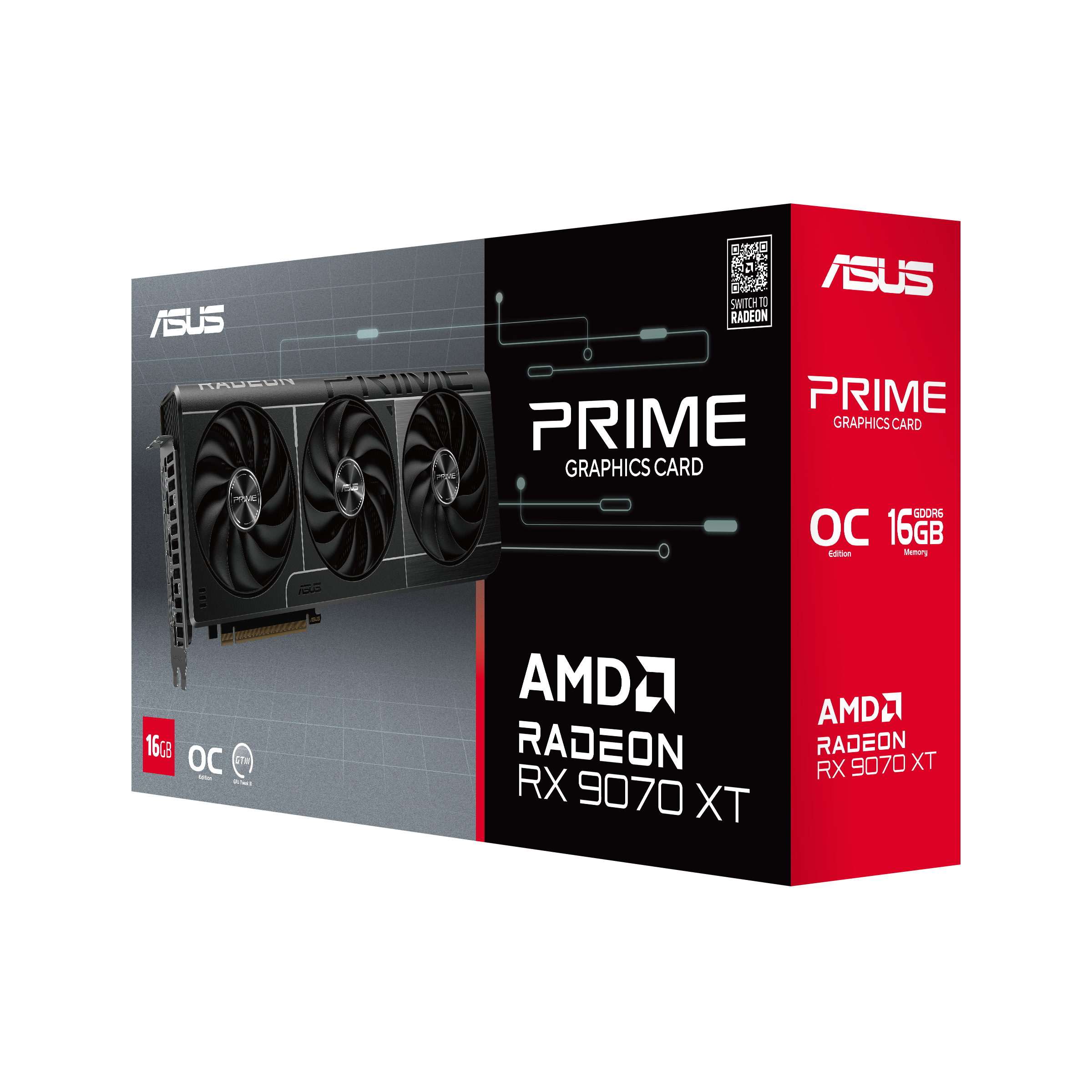 ASUS Prime Radeon RX 9070 XT OC Edition 16GB GDDR6 Graphics Card PCIe 5.0 HDMI 2.1 DisplayPort 2.1a