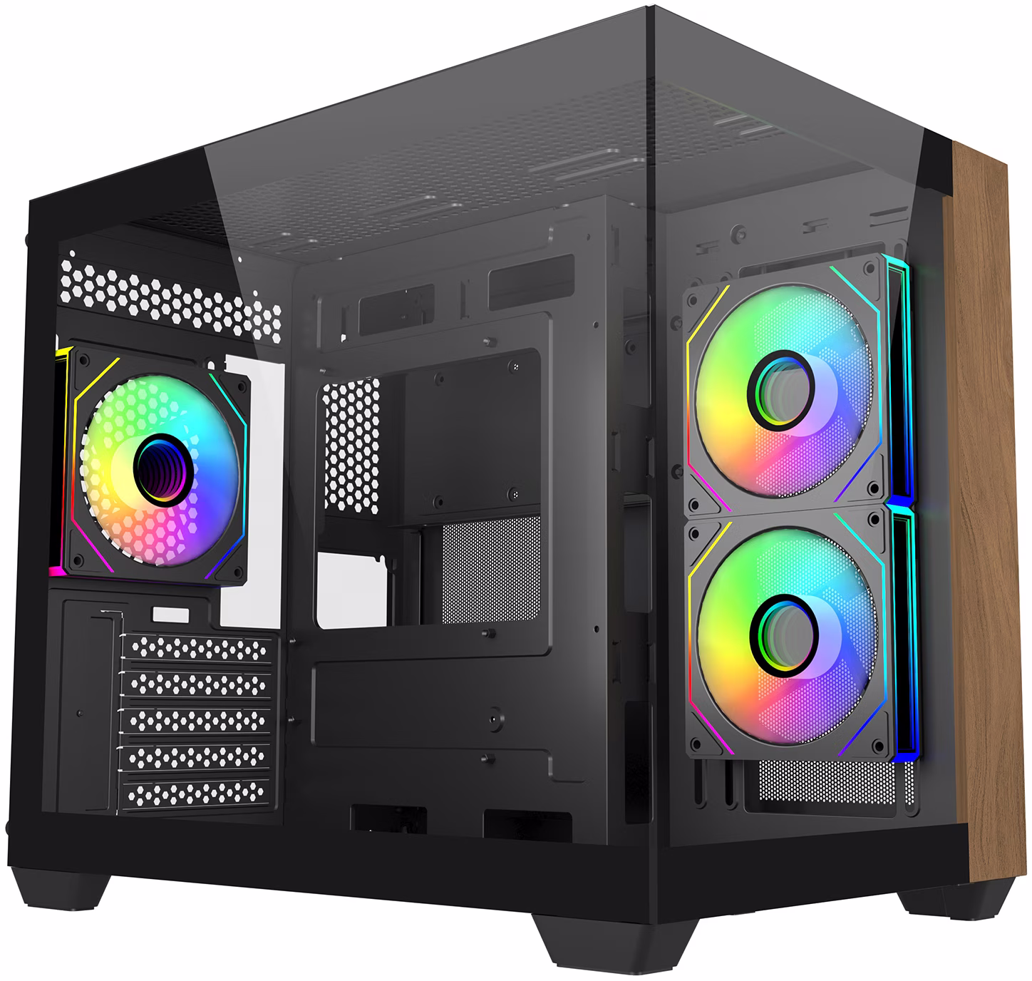 Cooler Master E481-KHNN-S00 Elite 481 WOOD Black, mATX, Front Panel, 70° Full-View Tempered Glass